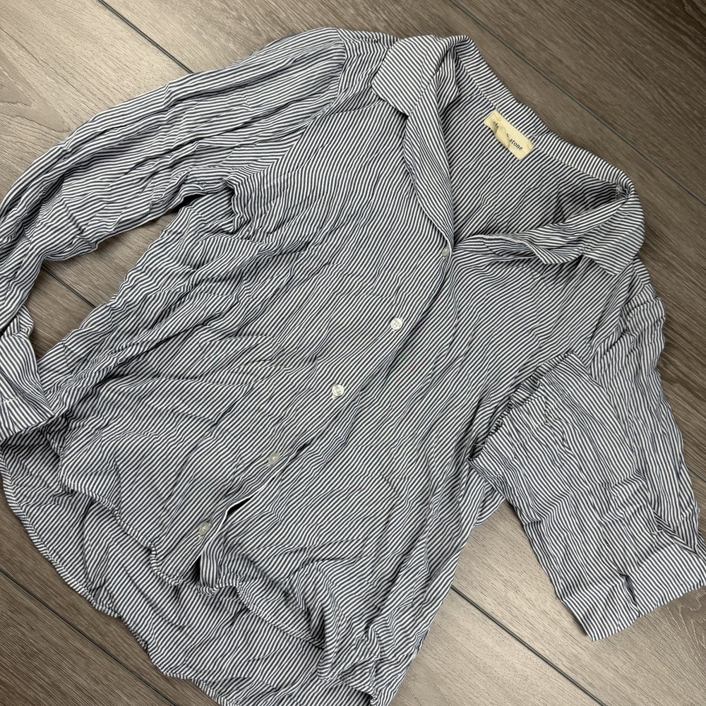 Cloth And Stone Women's Pinstripe Collared Button Up Blue White Small‎